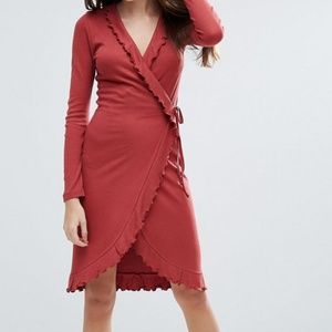 ASOS Rust Long Sleeve Knit Wrap Dress Small 6